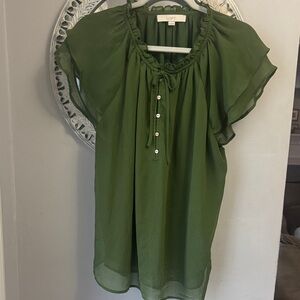 LOFT Women's Olive Green Blouse with Button Detail